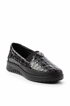 Siyah Kroko Hakiki Deri Kadın Casual Ayakkabı K01331750011