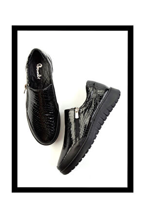 Siyah Kroko Hakiki Deri Kadın Casual Ayakkabı K01331800711