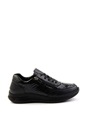 Siyah Kroko Hakiki Deri Kadın Sneaker K01331801111