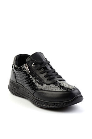 Siyah Kroko Hakiki Deri Kadın Sneaker K01331801111