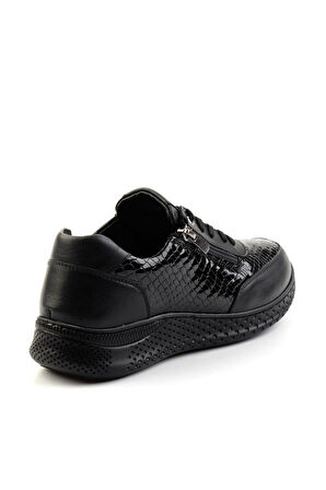 Siyah Kroko Hakiki Deri Kadın Sneaker K01331801111