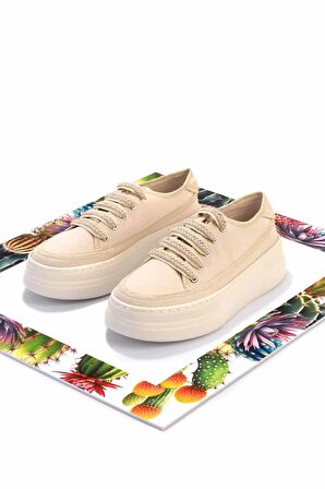 Bej Keten  Kadın Sneaker K01345016818