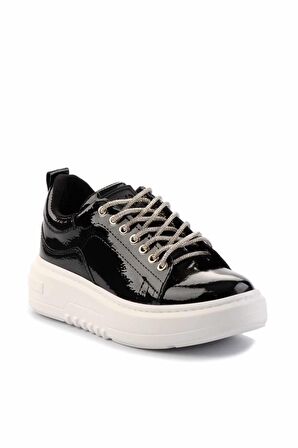 Siyah Kırışık Rugan  Kadın Sneaker K01345116008