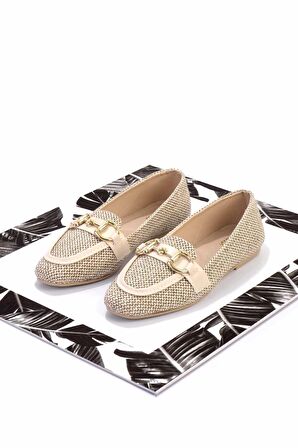 Bej Hasır  Kadın Loafer Ayakkabı K01362245528