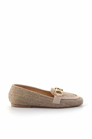 Bej Hasır  Kadın Loafer Ayakkabı K01362245528