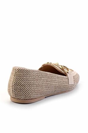 Bej Hasır  Kadın Loafer Ayakkabı K01362245528