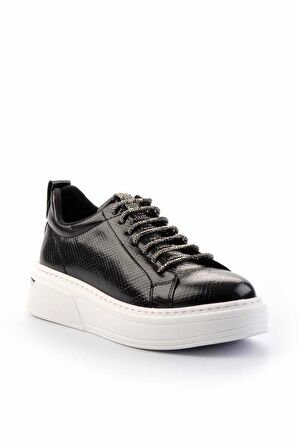 Siyah Yılan Baskı  Kadın Sneaker K01377023409