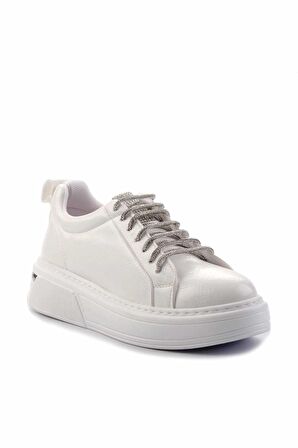 Beyaz Yılan Baskı  Kadın Sneaker K01377023409