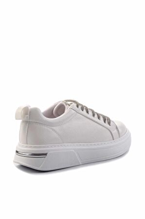 Beyaz Yılan Baskı  Kadın Sneaker K01377023409