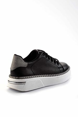 Siyah Platin Simli  Kadın Sneaker K01377023609