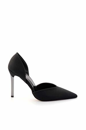 Mat Siyah Saten  Kadın Klasik Topuklu Ayakkabı K01397180438