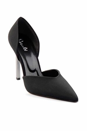 Mat Siyah Saten  Kadın Klasik Topuklu Ayakkabı K01397180438