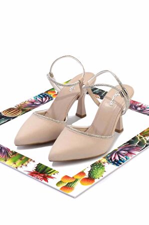 Mat Bej Saten  Kadın Abiye Ayakkabı K01419062938