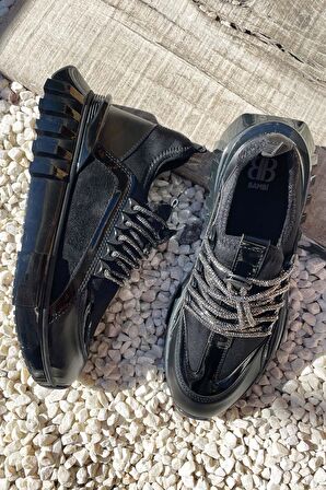 Siyah Siyah Streç  Kadın Sneaker K01413055209