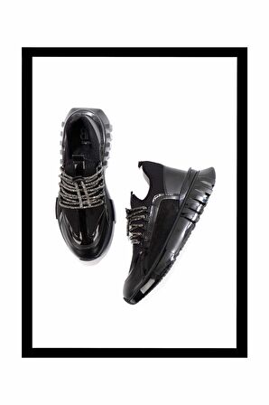 Siyah Siyah Streç  Kadın Sneaker K01413055209