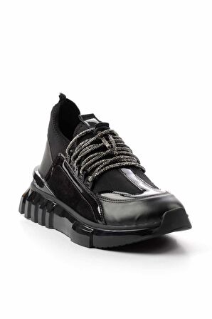 Siyah Siyah Streç  Kadın Sneaker K01413055209