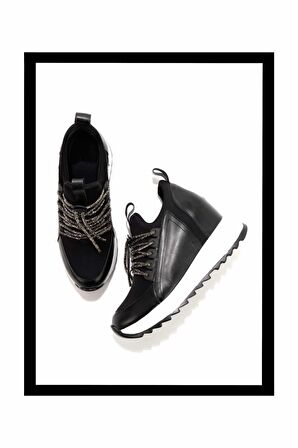 Siyah Siyah Streç  Kadın Sneaker K01413055609