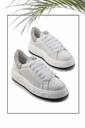 Beyaz Hakiki Deri Kadın Sneaker K01459702103