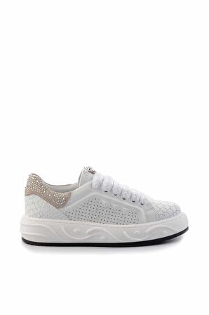 Beyaz Hakiki Deri Kadın Sneaker K01459702103