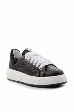 Siyah Hakiki Deri Kadın Sneaker K01459702103