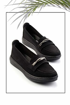 Siyah Nubuk  Kadın Loafer Ayakkabı K01451100301
