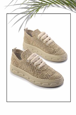 Bej Örgü  Kadın Sneaker K01459090716