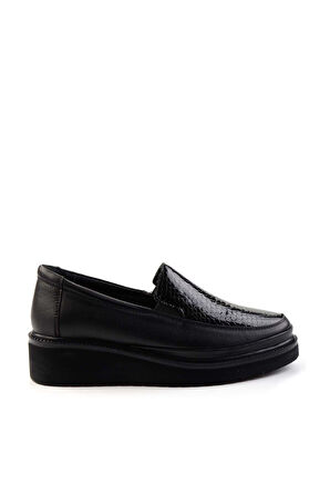 Siyah Siyah Yılan Hakiki Deri Kadın Loafer Ayakkabı K01466030003