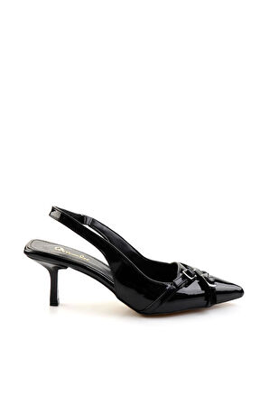 Siyah Rugan  Kadın Klasik Topuklu Ayakkabı K01473010608