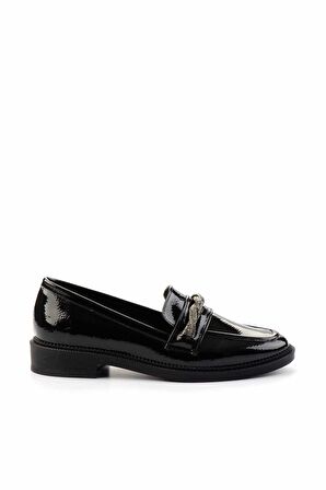 Siyah Kırışık Rugan  Kadın Loafer Ayakkabı K01474000808