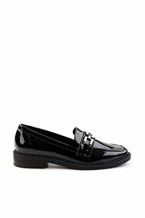 Siyah Kırışık Rugan  Kadın Loafer Ayakkabı K01474091208