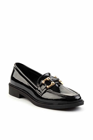 Siyah Kırışık Rugan  Kadın Loafer Ayakkabı K01474091308