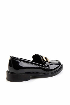 Siyah Kırışık Rugan  Kadın Loafer Ayakkabı K01474091308