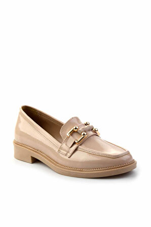 Bej Kırışık Rugan  Kadın Loafer Ayakkabı K01474091308