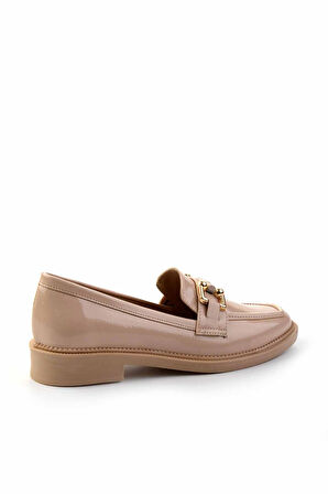 Bej Kırışık Rugan  Kadın Loafer Ayakkabı K01474091308