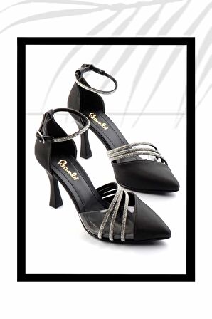 Mat Siyah Saten  Kadın Abiye Ayakkabı K01471060538