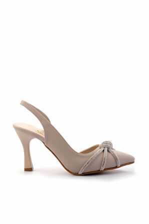 Mat Bej Saten  Kadın Abiye Ayakkabı K01471060438