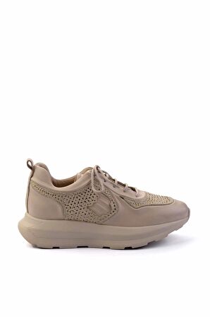 Krem Hakiki Deri Kadın Sneaker K01480111103