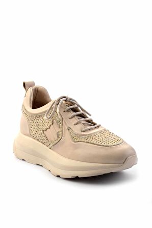 Krem Hakiki Deri Kadın Sneaker K01480111103