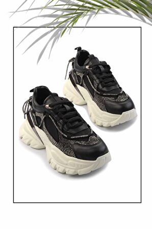 Siyah Hakiki Deri Kadın Sneaker K01480004203