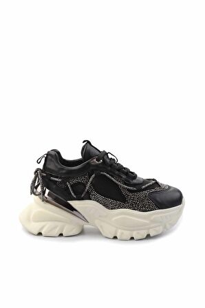 Siyah Hakiki Deri Kadın Sneaker K01480004203
