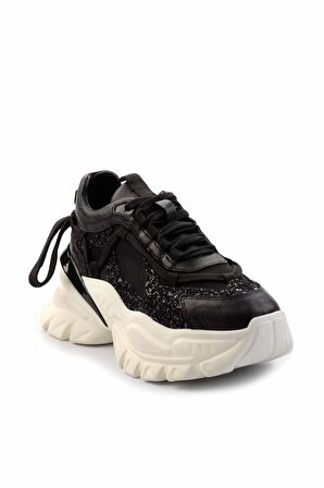 Siyah Hakiki Deri Kadın Sneaker K01480004703