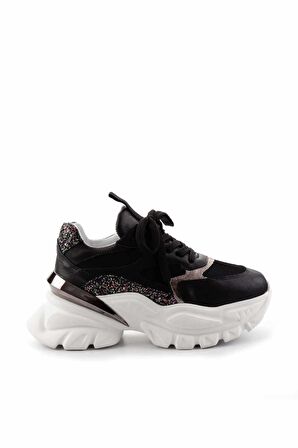 Siyah Siyah File Hakiki Deri Kadın Sneaker K01480004503