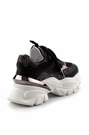Siyah Siyah File Hakiki Deri Kadın Sneaker K01480004503