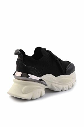 Siyah Siyah Triko Hakiki Deri Kadın Sneaker K01480004903