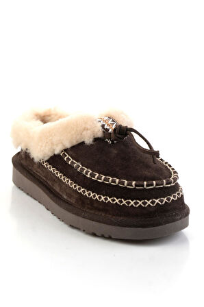 Kahve Hakiki Deri Kadın Ev Terliği K01502010002