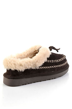 Kahve Hakiki Deri Kadın Ev Terliği K01502010002