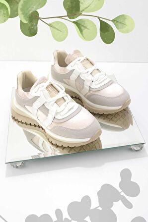 Bambi Bej Saten  Kadın Sneaker K01512242538