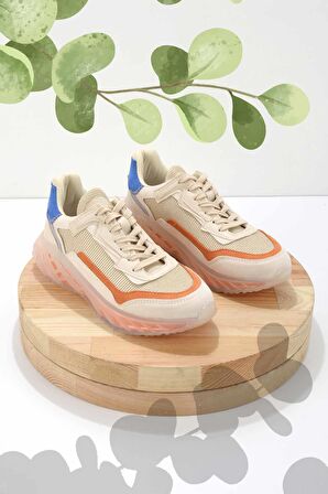Krem Lacivert Süet  Kadın Sneaker K01512243702
