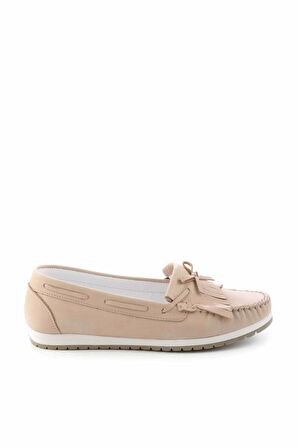 Bambi Bej Hakiki Deri Kadın Loafer Ayakkabi K01529620703