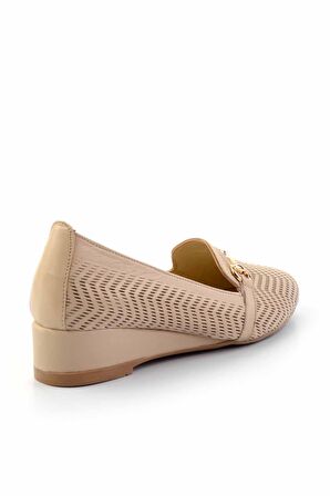 Bej Hakiki Deri Kadın Dolgu Topuklu Ayakkabı K01531200103